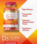 Carlyle Vitamin D3 Gummies | 10,000 iu | 180 Count | Vegetarian, Non-GMO, and Gluten Free Formula | High Potency Vitamin D Supplement | Natural Peach Flavored Gummies