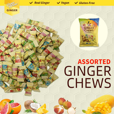 Prince Of Peace Ginger Chews Assorted Flavors (Mango Blood Orange Pineapple Coconut Lychee) Candied Ginger Candy Pack Ginger Chews Candy - Gluten Individually Wrapped Healthy Candy 2.2Lb/1Kg