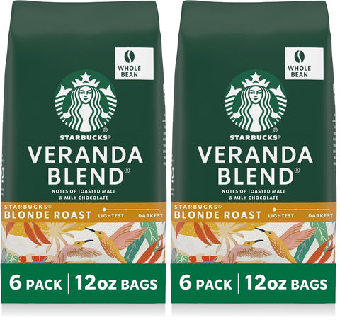 Starbucks Whole Coffee Beans, Starbucks Blonde Roast Hot or Iced Coffee, Veranda Blend, Six 12 oz BagsÃƒÂ¢Ã¢â€šÂ¬Ã¢â‚¬Â¹