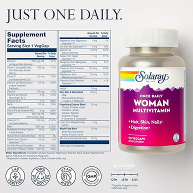 Solaray Once Daily Woman Multivitamin + Iron Essential Blend 90Ct