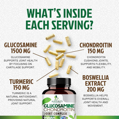 Nature'S Nutrition Glucosamine Chondroitin MSM Complex - Joint Support Supplement Turmeric & Boswellia Triple Strength Glucosamine Capsules - Support for Joint Health & Mobility with Quercetin Bromelain - 240 Capsules