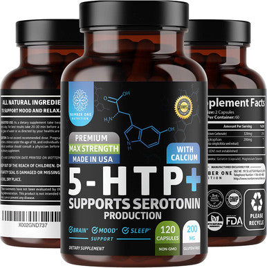 N1N Premium 5HTP 200mg Plus Calcium for Sleep and Mood Support from Griffonia Seed Extract Non GMO and Gluten Free 120 Caps