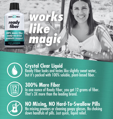 Ready Fiber Non-GMO Liquid Fiber by Health Direct | Regularity, Bloating Relief | Inulin-Free, Psyllium-Free, Great for Adults & Kids | 12,000 MG Prebiotic FOS | 15 Oz