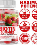 N1N Premium Biotin Gummies 5000mcg High Potency 90 Gummies for Healthy Hair Skin and Nails for Adults and Kids Vegan NonGMO Pectin Based
