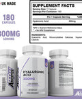 Hyaluronic Acid Capsules 300mg - 180 Capsules 6 Months Supply - Triple Strength Hyaluronic Acid Supplement - Hyaluronic Acid Tablets