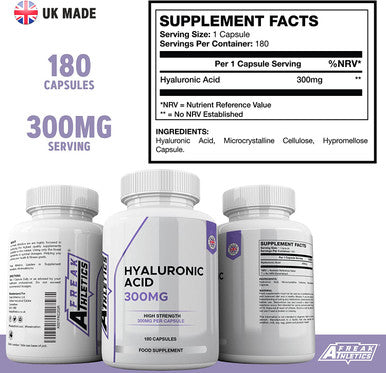 Hyaluronic Acid Capsules 300mg - 180 Capsules 6 Months Supply - Triple Strength Hyaluronic Acid Supplement - Hyaluronic Acid Tablets