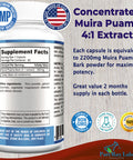 YUMMYVITE Muira Puama Capsules - Concentrated 4:1 Extract, Equivalent To 2200Mg Per Capsule, 60 Capsules