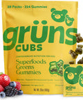 Gruns Kids Super Greens Gummies, Low Sugar - Superfood Gummy Bears With Spirulina, Chlorella & Prebiotics For Digestive Health - Adaptogens Supplement With 20 Vitamins & Minerals -1 Month Supply
