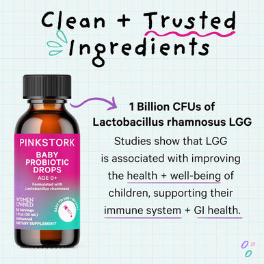 Pink Stork Baby Probiotic Drops born Infant & Toddler Probiotics to Help Aid Digestion and Constipation Support born Essentials - 1 fl oz 2 Month Supply