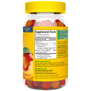 Nature Made Vitamin D3 Adult Gummies, Strawberry, Peach, & Mango 150 ea