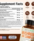 Mushroom 10x Complex with Lions Mane Extract Turkey Tail Cordyceps Reishi Shiitake Chaga & Maitake for Cognitive Support Vegan Mushroom Supplement Blend for Natural Energy & Focus 60 Capsules