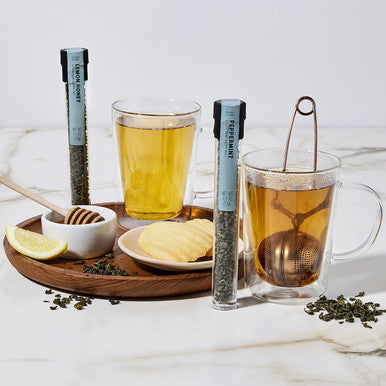 Thoughtfully Gourmet Tea Therapy Infusion Set 7 Unique Flavors and Reusable Copper Ball Infuser Loose Leaf Tea Set Flavors Include Peppermint Jasmine Vanilla Chai and More Set of 7