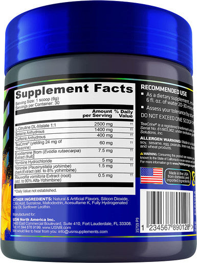 USN 3XT Max Pre-Workout Supplement Powder for Energy, Endurance and Pump, Drink Mix, Nitric Oxide, Citrulline, Caffeine, Zero Creatine, Pineapple Mango, 6.4 Oz