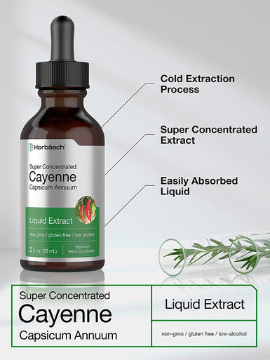 Cayenne Pepper Liquid Extract 2 fl oz Low Alcohol Supplement Vegetarian Non-GMO Gluten Free by Horbaach