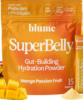Blume SuperBelly Mango Passion Fruit Gut Health + Hydration 15 Sticks Sugar Free Daily Probiotics Prebiotic Fiber Vit C and Electrolytes Powder Packets