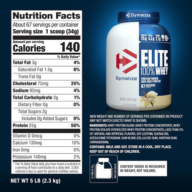 Dymatize Elite 100% Whey Protein Powder Vanilla 5lb