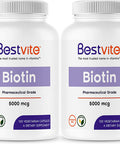Biotin 5000mcg (240 Vegetarian Capsules) (120 x 2) - No Stearates - No Flow Agents - Vegan - Non GMO - Gluten Free - Hair, Skin, Nails