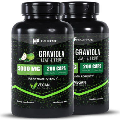 Healthfare Graviola Capsules 5000Mg Leaf & Fruit Extract | 200 Capsules | High Potency | Soursop Capsules | Made In The Usa (200 Count (Pack Of 2)