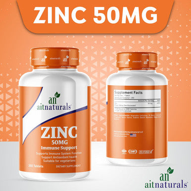 Aitnaturals Zinc Chelated (50mg) - 250 Tablets | Supports Immune System Antioxidant Health Restful Sleep Reduces Oxidative Stress Enhances Cognitive Function | Zinc for Overall Well-being