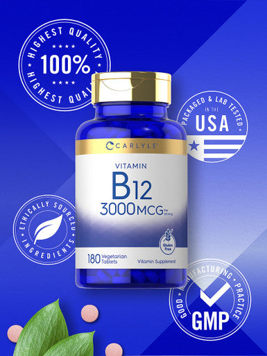 Carlyle B-12 | 3000Mcg Per Serving | 180 Vegetarian Tablets | For S | Vegetarian, Non-Gmo & Gluten Free Vitamin