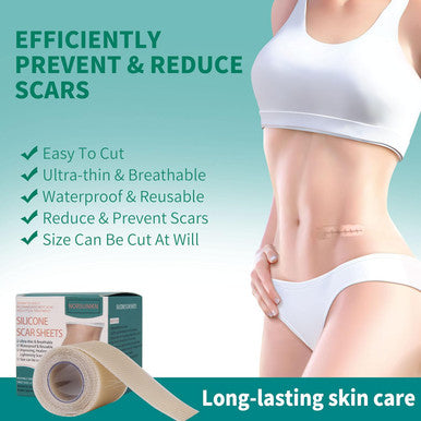 Silicone Scar Tape 1.6"X 60" Reusable Silicone Sheet For Scar Away Treatment Stretch Mark Removal Tattoo Cover Up Painless Scar Removal For Surgery, C Section, Acne, Keloid
