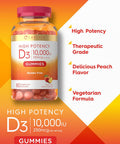 Carlyle Vitamin D3 Gummies | 10000 iu | 80 Count | Peach Flavored Gummy | High Potency for Women & Men |Vegetarian Non-GMO Gluten Supplement