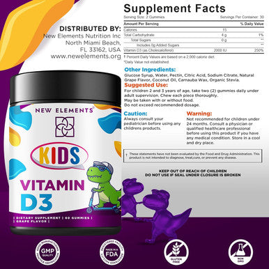 Elements Vitamin D3 Gummies 2000 Iu For Kids Sugar Natural Vitamin D Chewable Gummy Supplement For Healthy Bones, Mood, & Immune Support Vegan, Gluten-, Non-Gmo, Natural Grape Flavor