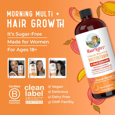 Maryruth Organics Liquid Multivitamin + Lustriva Hair Growth | Biotin 10000mcg | Vitamin D | B Vitamins | Clinically Tested for Thicker Hair Wrinkles Fine Lines Skin Care | Ages 18+ | 30 Fl Oz