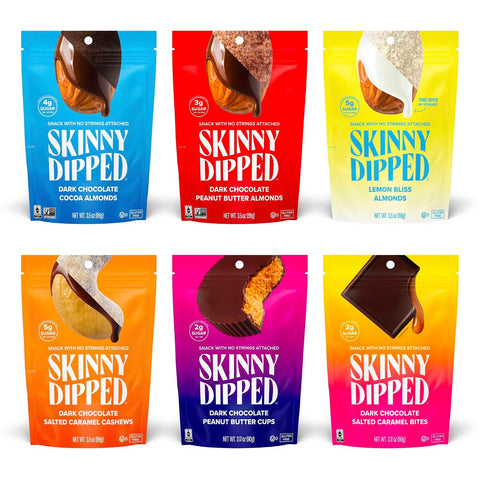 SkinnyDipped Dark Chocolate Cocoa Almonds, Healthy Snack, Plant Protein, Gluten Free, 3.5 oz Resealable Bags (Pack of 5)