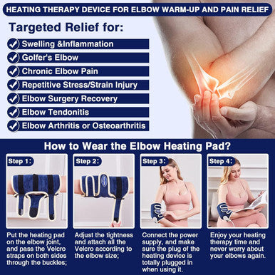 Jobyna Elbow Heat Pad For Pain Relief Electric Portable Heating Pad Elbow Brace For Tendonitis And Tennis Elbow 86 -158 Adjustable Heat Therapy 10-90Min Auto Shut Off Timer