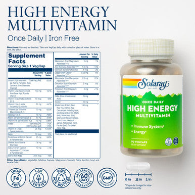 Solaray Once Daily High Energy Multivitamin, W/No Iron | Complete Multi W/Whole Food & Herb Base | Non-Gmo (90 Ct)