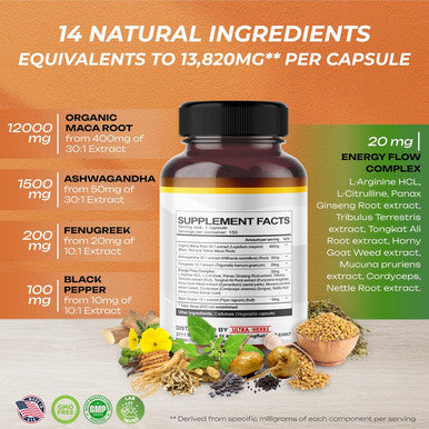 Ultra Herbs Peruana Maca Root Black Red Yellow 17700mg | Maca Root Capsules Enhanced with Ginseng Ashwagandha Fenugreek | Support Stamina Performance & Mood | 150 Capsules