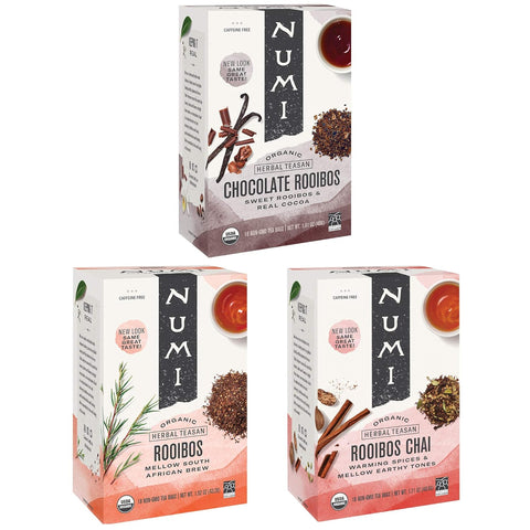 Numi Organic Rooibos Tea, 18 Herbal Tea Bags, Caffeine Free | South African Red Tea with Deep Earthy Vanilla Taste