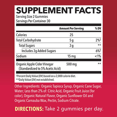 Organic Apple Cider Vinegar Gummies with The Mother Metabolism Stomach Control Energy Support Vegan NonGMO Natural Apple Flavor 60 Count