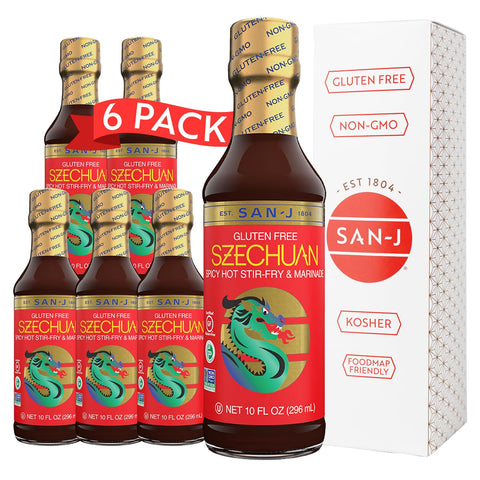 San-J - Spice of Life Variety Pack- Teriyaki, Orange Sauce, Szechuan, Thai Peanut - All Gluten Free Cooking Sauces - Non-GMO - 10 oz. Bottles - 4 Pack
