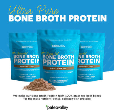 Paleovalley 100% Grass Fed Bone Broth Protein Powder Chocolate Rich in Collagen for Hair Skin Gut Health Bone and Joint Support 28 Servings