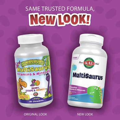 KAL Kids MultiSaurus Vitamins & Minerals | Berry, Grape & Orange Flavor | Childrens Daily Multivitamin | 180 Chewables
