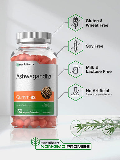 Ashwagandha Gummies for Women and Men | 150 Count | Vegan, Non-GMO, & Gluten Free Supplement | Natural Tropical Flavor | by Horbaach