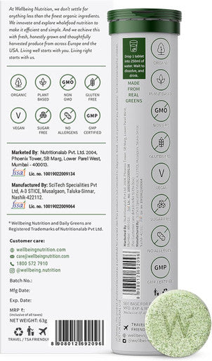 Wellbeing Nutrition Daily Greens, Wholefood Multivitamin With Vitamin C, Zinc, B6, B12 For Immunity And Detox With 39+ Organic Certified Plant Superfoods & Antioxidants(15Tabs X 2) (63 G (Pack Of 2))