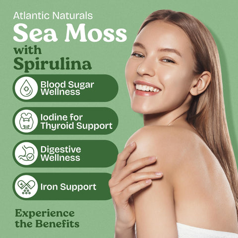 Atlantic Naturals Sea Moss with Spirulina Superfood Capsules Multivitamin Supplement Supports Healthy Iron and Immune Health Alternative to Seamoss Gel and Powder Irish Sea Moss Capsules (120 ct)