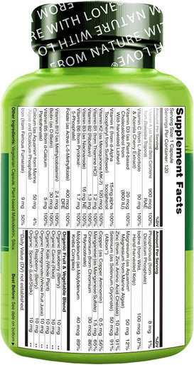 NATURELO One Daily Multivitamin for Women - Energy Support - Whole Food Supplement to Nourish Hair, Skin, Nails - Non-GMO - No Soy - Gluten Free - 120 Capsules | 8 Month Supply