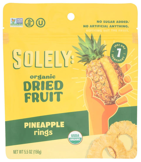 SOLELY - Organic Dried Pineapple Rings (5.5 oz Resealable Bags, Pack of 3) - Real Fresh Fruit - 1 Ingredient - Healthy Snacks for Adults & Kids - Non GMO, Vegan Snacks, Shelf Stable - 3 Bags (16.5 oz)