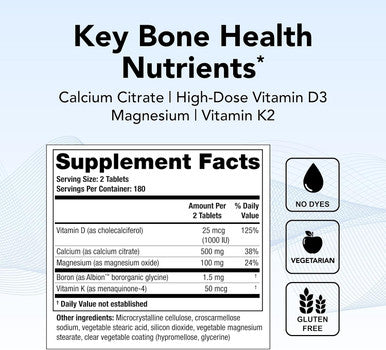 Theralogix TheraCal D2000 - Bone Health Support Supplement with Calcium Magnesium Vitamin D3 Vitamin K2 & Boron - 90-Day Supply - NSF - 360 Tablets