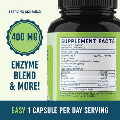 Digestive Enzymes Supplement with Probiotics for Breaking Down Dairy Protein Sugar Carbs Nutrient Absorption Lactose Gas Relief Bloating Vegetarian 3rdParty Tested 60 Capsules