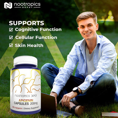 Nootropics Depot Apigenin Capsules | 200mg | 30 Count | >98% Apigenin | Supports Healthy Levels