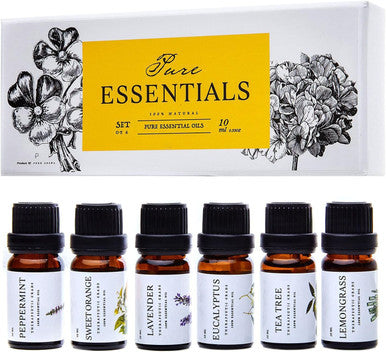 Essential Oils by Pure Essentials 100% Pure Therapeutic Grade Oils kit- Top 6 Aromatherapy Oils Gift Set-6 Pack, 10ML(Eucalyptus, Lavender, Lemon Grass, Orange, Peppermint, Tea Tree)