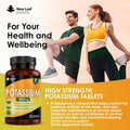 Potassium Supplements High Strength - 360 Vegan Potassium Tablets Mineral Electrolytes Supplement Contributes To Normal Muscle Function, Nervous System - Gluten-, Non-Gmo, Made In Uk By Leaf