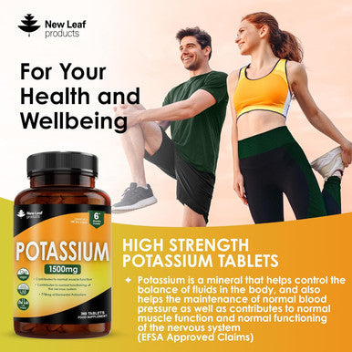 Potassium Supplements High Strength - 360 Vegan Potassium Tablets Mineral Electrolytes Supplement Contributes To Normal Muscle Function, Nervous System - Gluten-, Non-Gmo, Made In Uk By Leaf