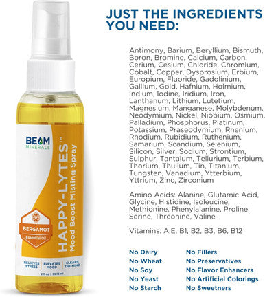 Beam Minerals Happy-Lytes - All-Natural Liquid Electrolytes Fulvic Electrolyte Misting Spray Fulvic Acid Trace Mineral Liquid Spray Exceptional Cellular Micronutrients Supplements 2Oz
