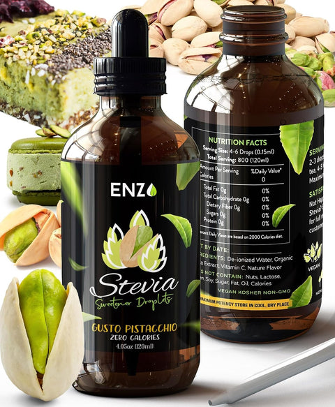 Enzo Liquid Stevia Drops Our Zero Calories Sweetener (4oz 800 Servings/Bottle) Toffee Caramel All Natural flavoring with No Artificial Additives & Filler Ingredient